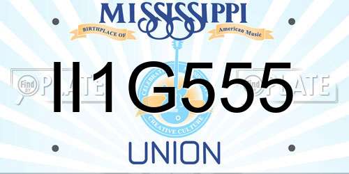 II1G555 Mississippi License Plate
