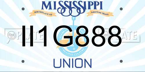 II1G888 Mississippi License Plate