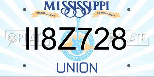 II8Z728 Mississippi License Plate
