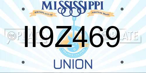 II9Z469 Mississippi License Plate