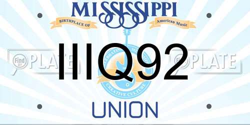IIIQ92 Mississippi License Plate