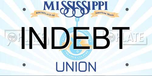 INDEBT Mississippi License Plate