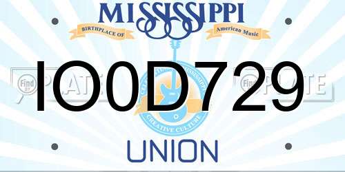 IO0D729 Mississippi License Plate