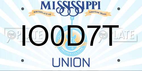 IO0D7T Mississippi License Plate