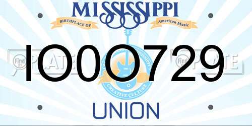 IO0O729 Mississippi License Plate
