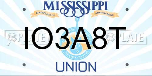 IO3A8T Mississippi License Plate