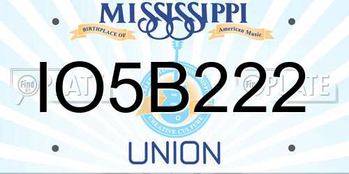 IO5B222 Mississippi License Plate