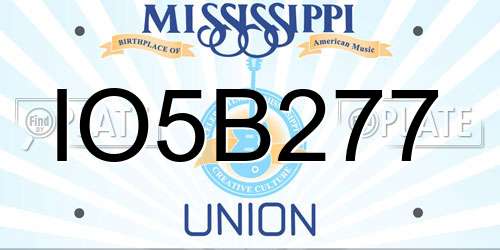 IO5B277 Mississippi License Plate