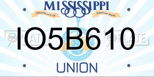 IO5B610 Mississippi License Plate