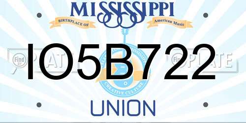 IO5B722 Mississippi License Plate