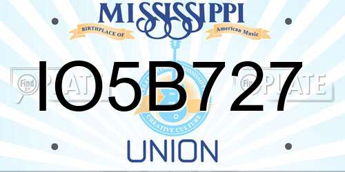 IO5B727 Mississippi License Plate