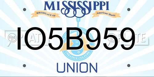 IO5B959 Mississippi License Plate