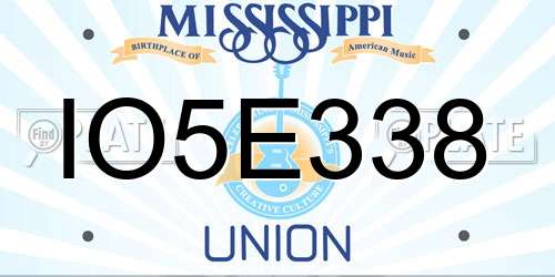 IO5E338 Mississippi License Plate
