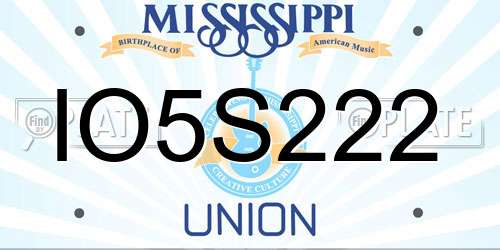 IO5S222 Mississippi License Plate