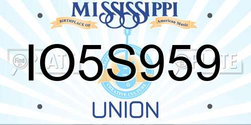 IO5S959 Mississippi License Plate