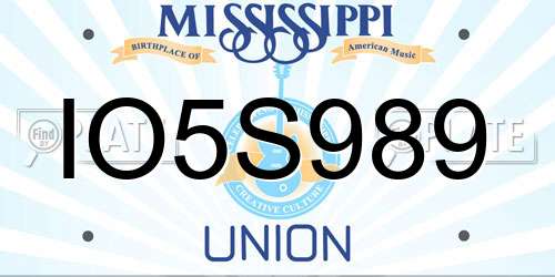 IO5S989 Mississippi License Plate