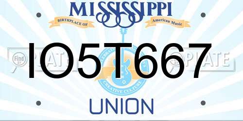 IO5T667 Mississippi License Plate