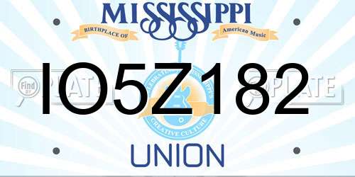 IO5Z182 Mississippi License Plate