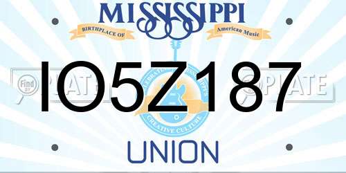 IO5Z187 Mississippi License Plate