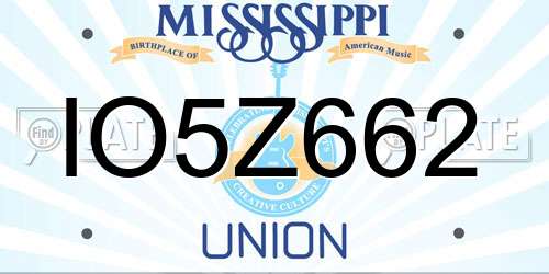 IO5Z662 Mississippi License Plate