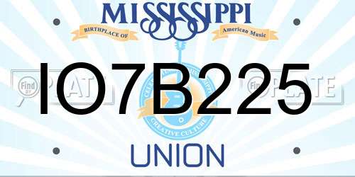 IO7B225 Mississippi License Plate