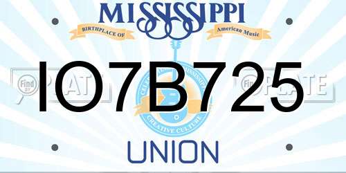 IO7B725 Mississippi License Plate