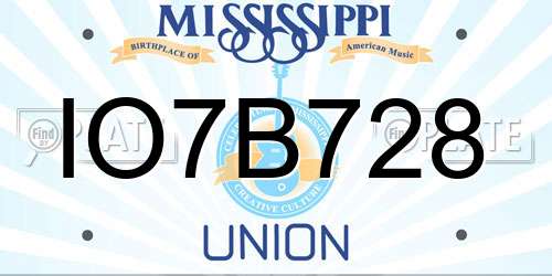 IO7B728 Mississippi License Plate