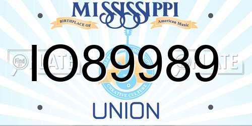 IO89989 Mississippi License Plate