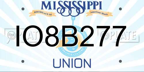 IO8B277 Mississippi License Plate