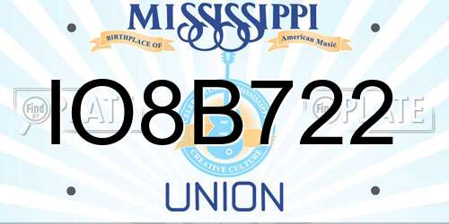 IO8B722 Mississippi License Plate