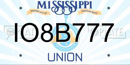 IO8B777 Mississippi License Plate