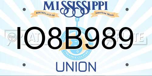 IO8B989 Mississippi License Plate