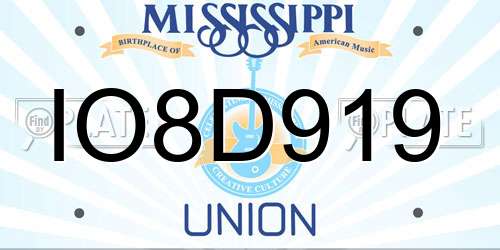 IO8D919 Mississippi License Plate