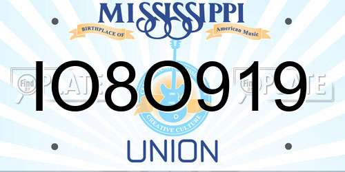 IO8O919 Mississippi License Plate