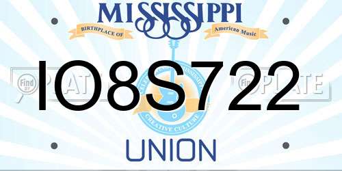 IO8S722 Mississippi License Plate