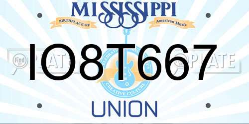 IO8T667 Mississippi License Plate