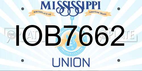 IOB7662 Mississippi License Plate