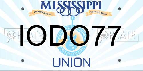 IODO77 Mississippi License Plate