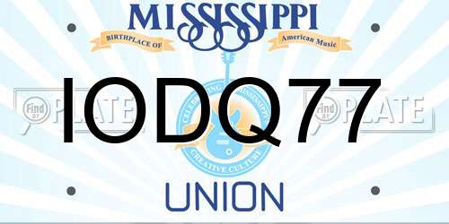 IODQ77 Mississippi License Plate