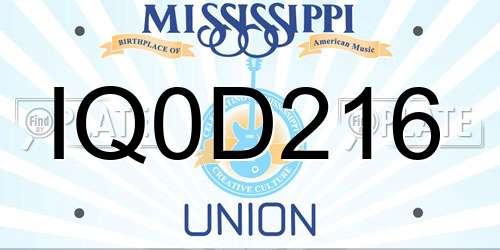 IQ0D216 Mississippi License Plate
