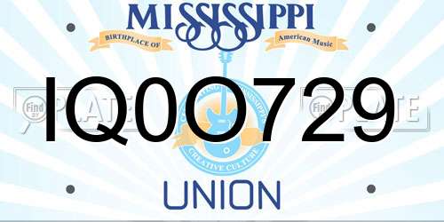 IQ0O729 Mississippi License Plate