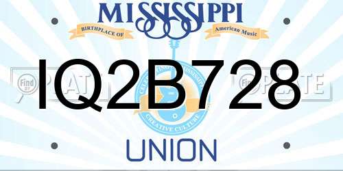 IQ2B728 Mississippi License Plate