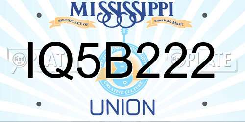 IQ5B222 Mississippi License Plate