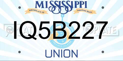 IQ5B227 Mississippi License Plate