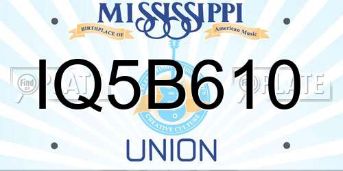 IQ5B610 Mississippi License Plate