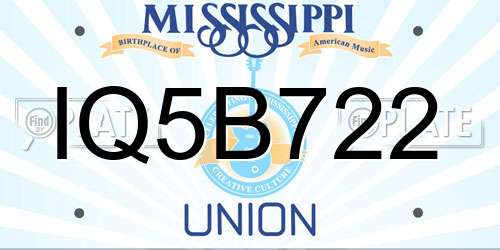 IQ5B722 Mississippi License Plate