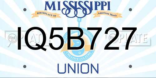 IQ5B727 Mississippi License Plate