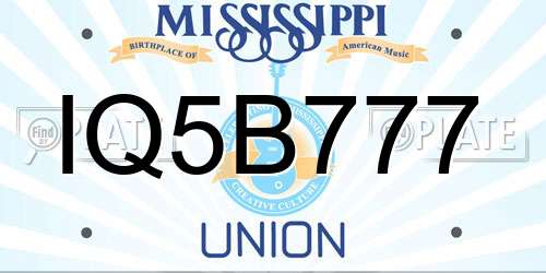 IQ5B777 Mississippi License Plate