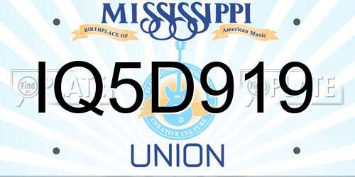 IQ5D919 Mississippi License Plate