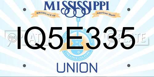 IQ5E335 Mississippi License Plate